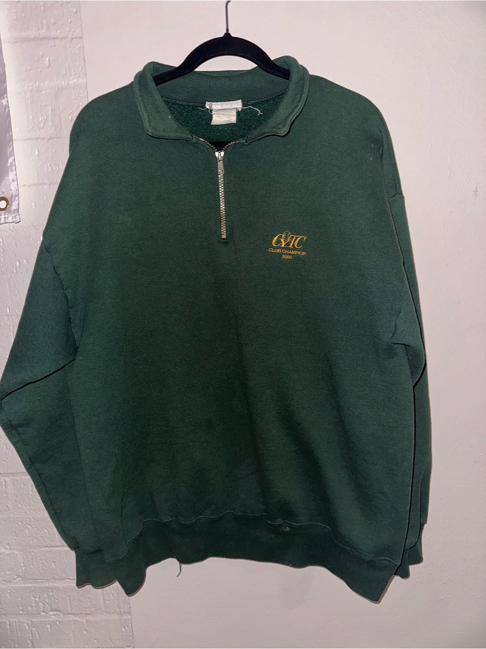 Champion Dark Green Half-Zip Sweatshirt with Gold Logo